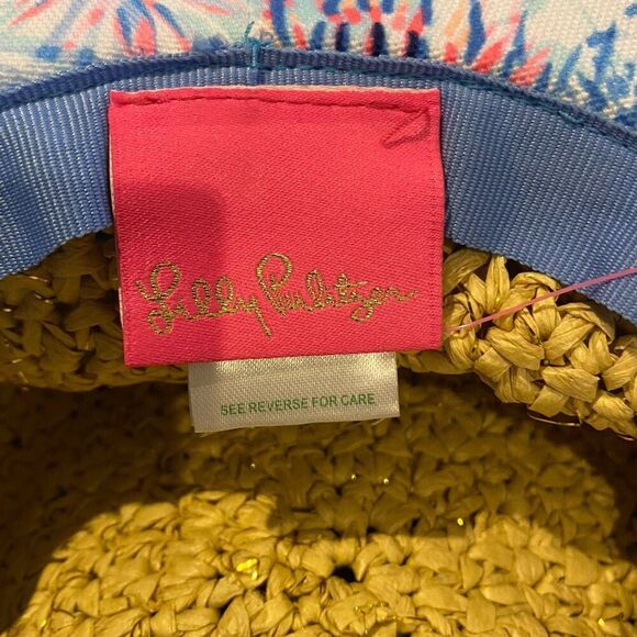 NWT Lilly Pulitzer Straw/Fabric Floppy Beach Hat in Blue Sea to Shining Sea OS main image 6